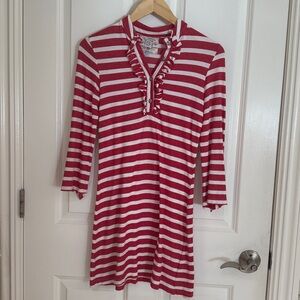 Red and White Striped Ruffle Dress